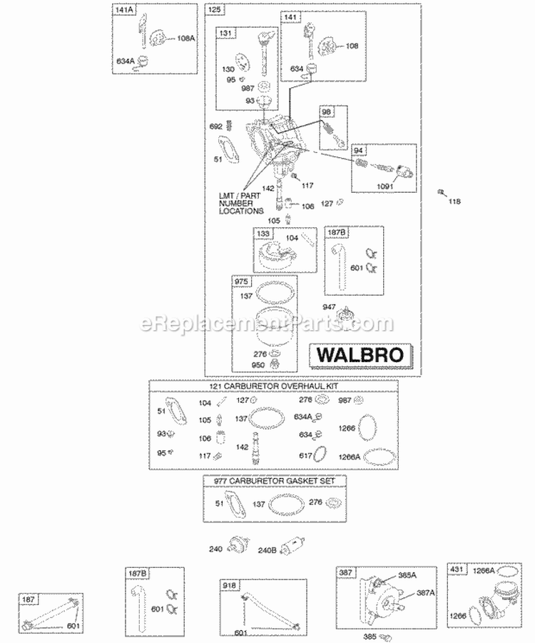 Carburetor Fuel Supply Kit - Carburetor Overhaul Diagram and Parts List for 28AH76-0113-E1  Briggs and Stratton Engine